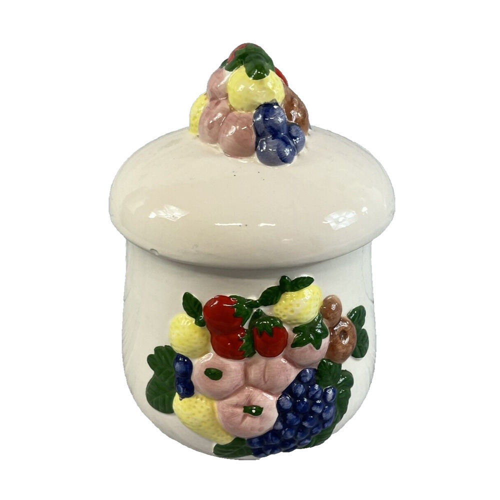 Vintage Cardia Kitchen Canister w/ Lid Fruit Kitchen Grapes Lemons Strawberries